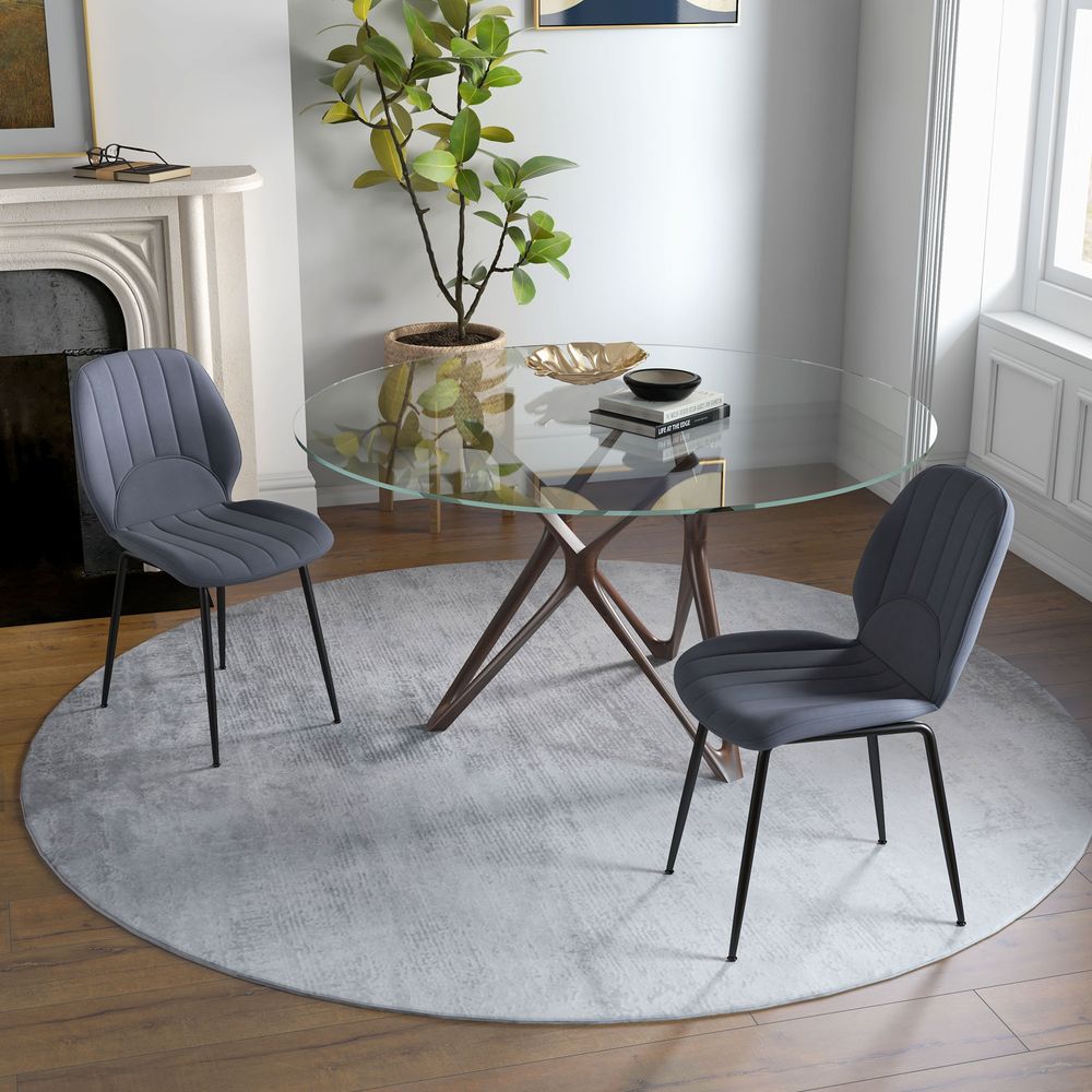 Modern Dining Chairs Set of 2 with Padded Seat and Steel Legs, Dark Grey - Fabric Dining Chairs from HOMCOM