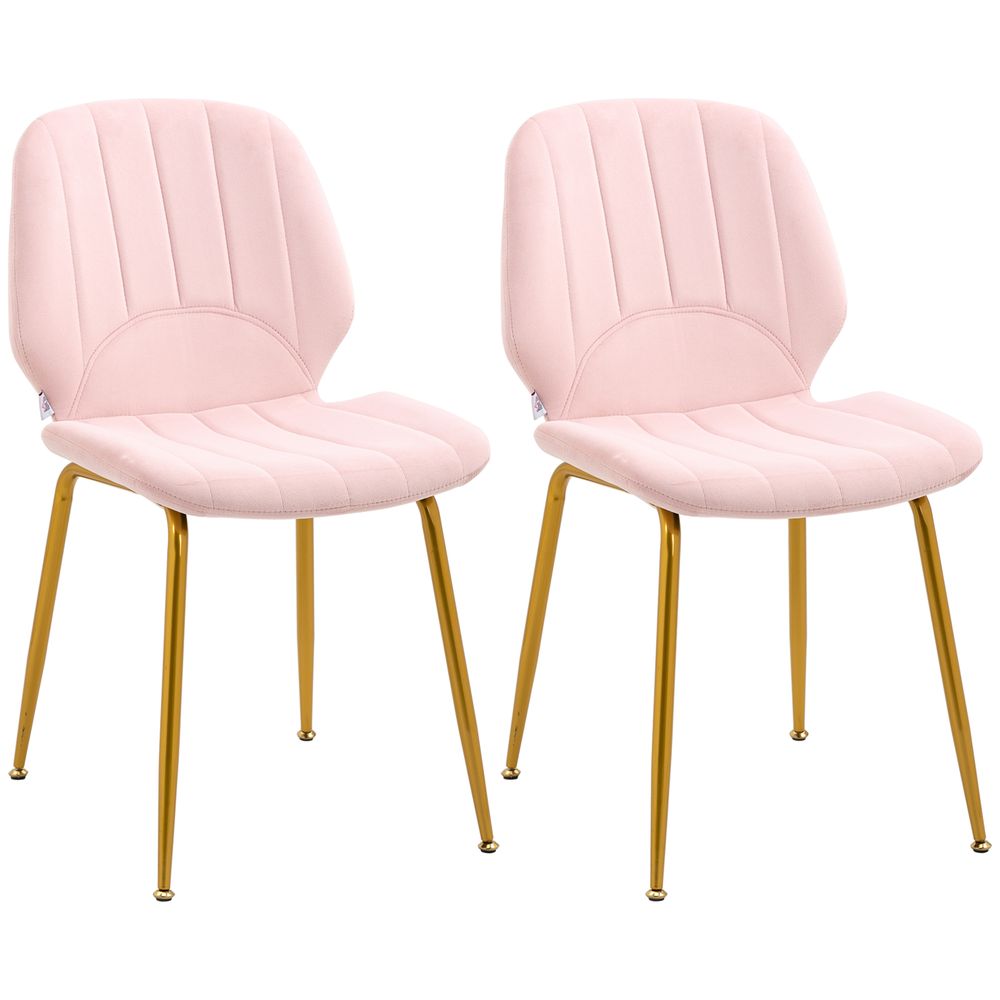 Modern Dining Chairs Set of 2 with Padded Seat and Steel Legs, Pink - Fabric Dining Chairs from HOMCOM
