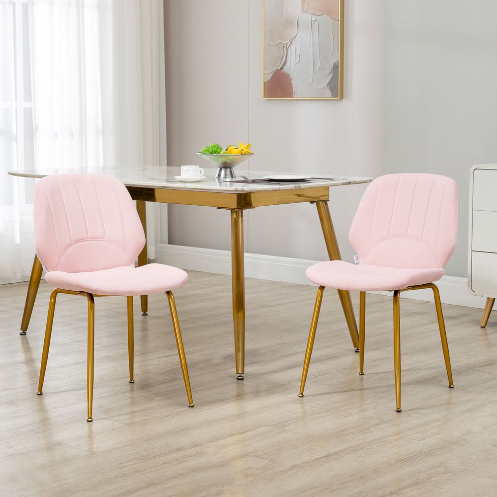 Modern Dining Chairs Set of 2 with Padded Seat and Steel Legs, Pink - Fabric Dining Chairs from HOMCOM