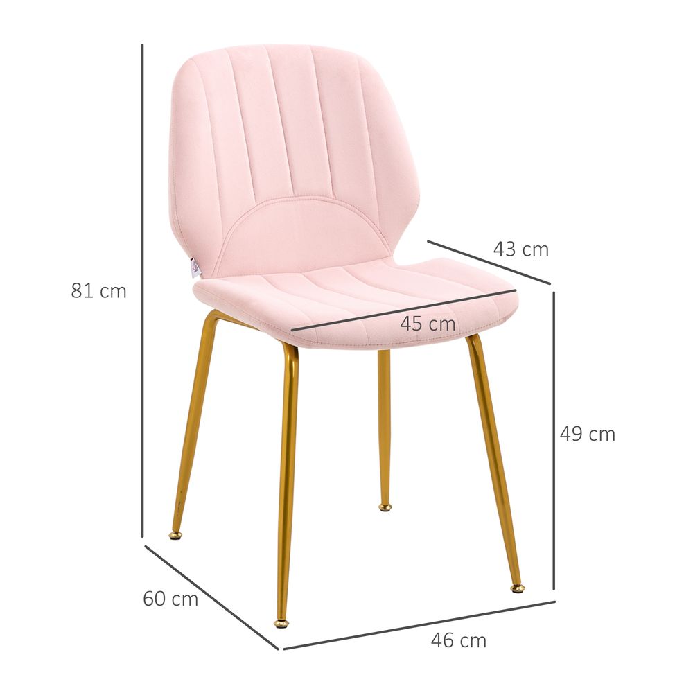 Modern Dining Chairs Set of 2 with Padded Seat and Steel Legs, Pink - Fabric Dining Chairs from HOMCOM