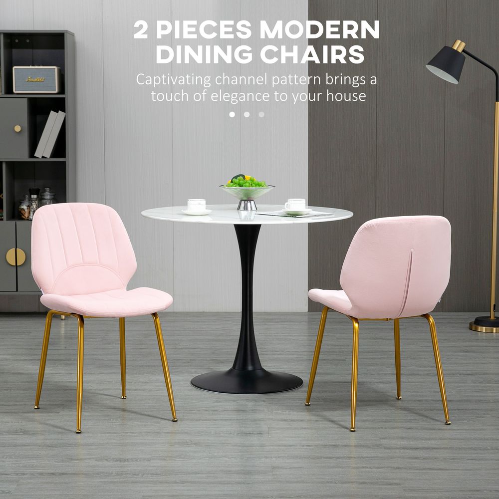 Modern Dining Chairs Set of 2 with Padded Seat and Steel Legs, Pink - Fabric Dining Chairs from HOMCOM