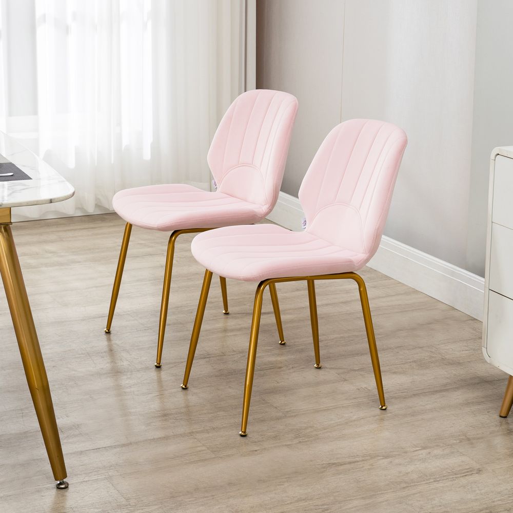 Modern Dining Chairs Set of 2 with Padded Seat and Steel Legs, Pink - Fabric Dining Chairs from HOMCOM