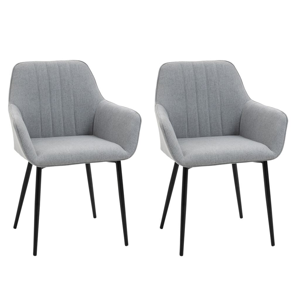 Set of 2 Dining Chairs Upholstered with Metal Legs, Light Grey 2 - Fabric Dining Chairs from HOMCOM