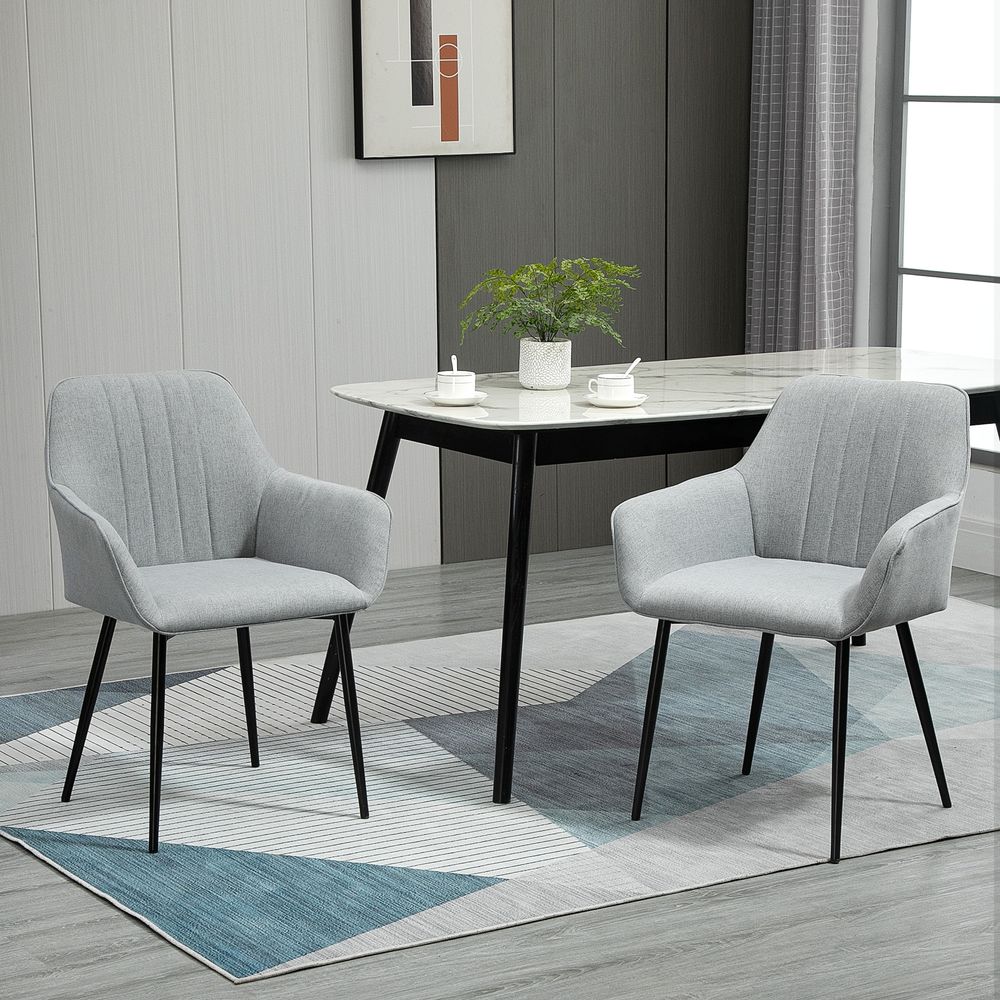 Set of 2 Dining Chairs Upholstered with Metal Legs, Light Grey 2 - Fabric Dining Chairs from HOMCOM