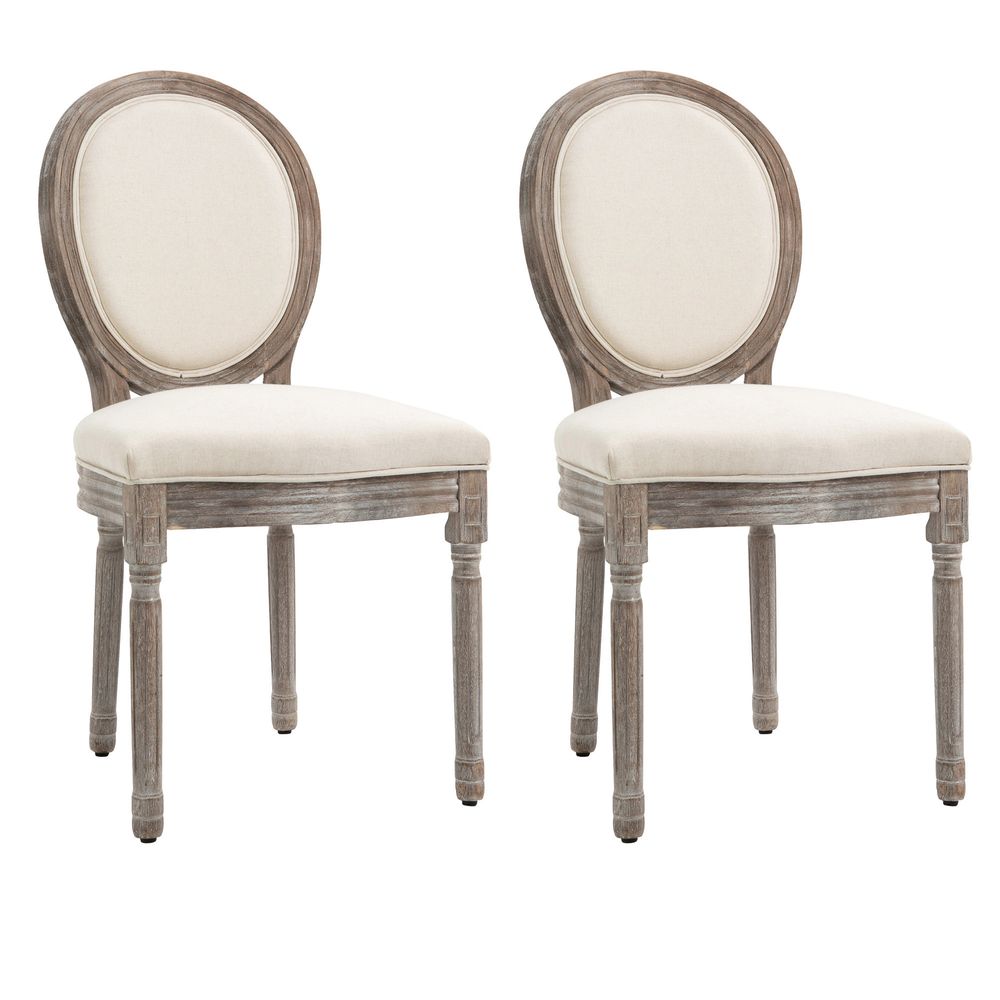 Set of 2 Elegant French-Style Dining Chairs w/ Wood Frame Foam Seat Cream - Fabric Dining Chairs from HOMCOM