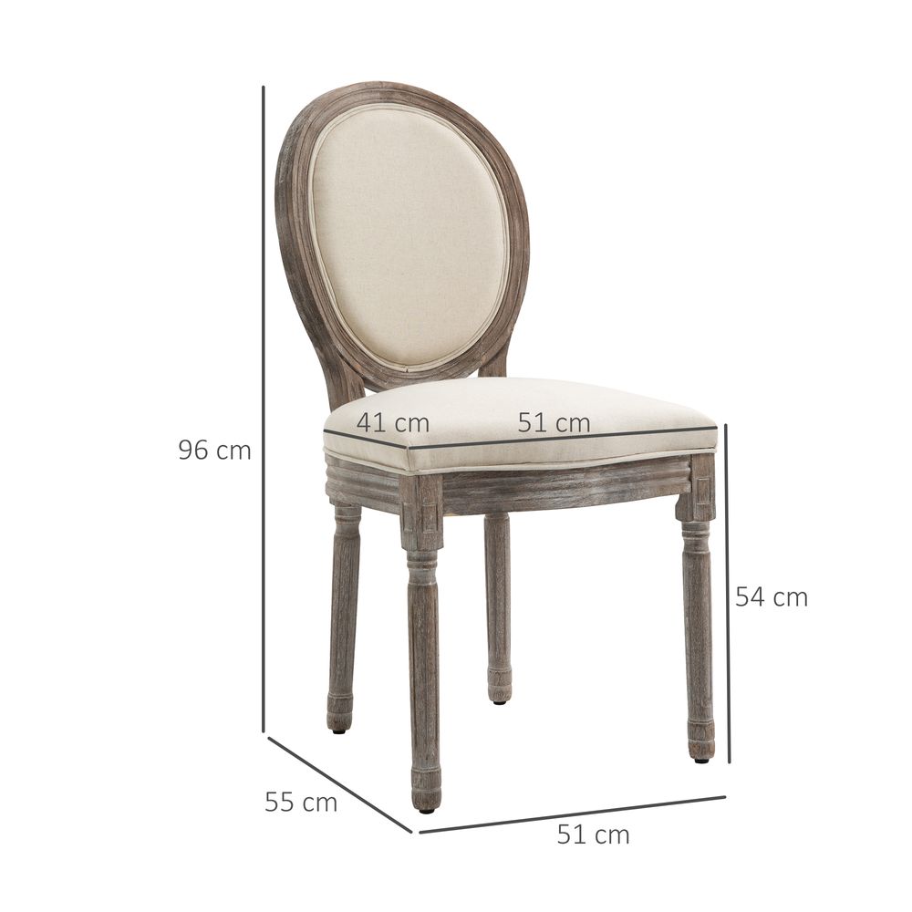 Set of 2 Elegant French-Style Dining Chairs w/ Wood Frame Foam Seat Cream - Fabric Dining Chairs from HOMCOM