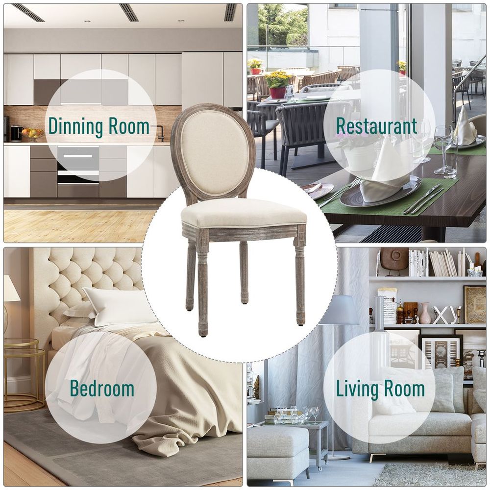 Set of 2 Elegant French-Style Dining Chairs w/ Wood Frame Foam Seat Cream - Fabric Dining Chairs from HOMCOM