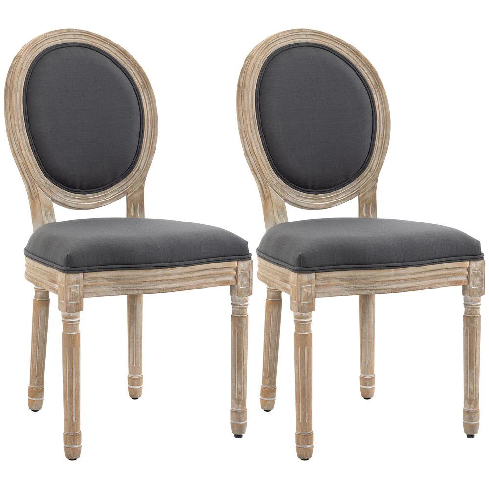 HOMCOM French-Style Dining Chairs Set of 2 with Linen Upholstery, Backrest - Uncategorized Fabric Dining Chairs