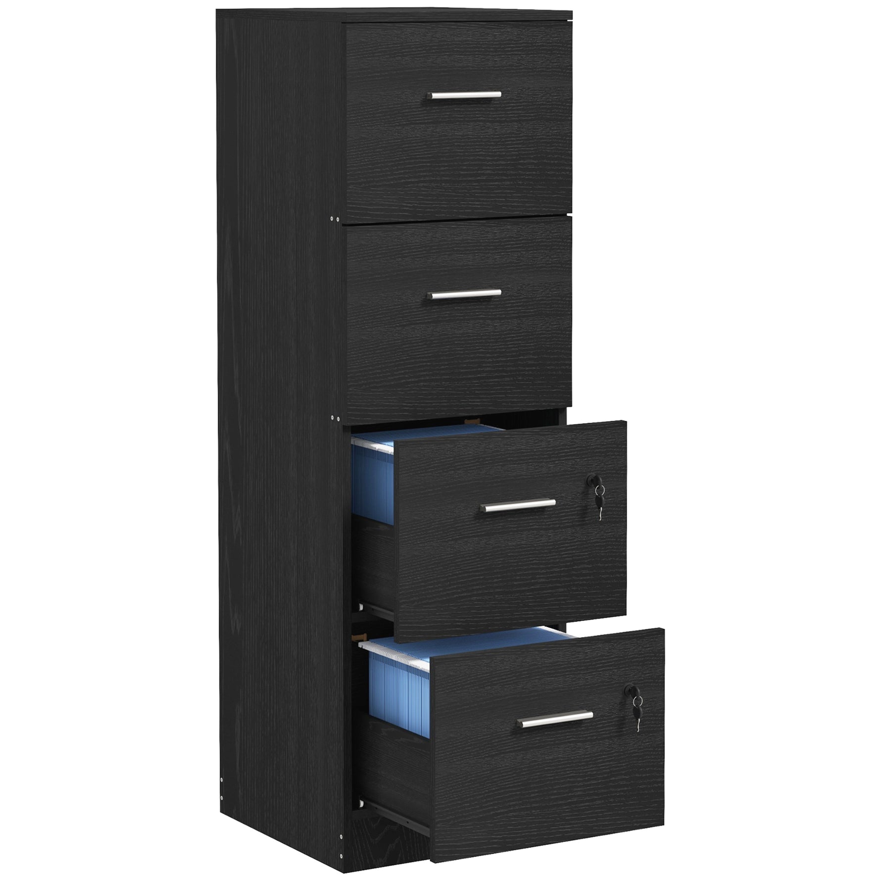 HOMCOM 4 Drawer File Cabinet Locking Filing Cabinet, Black Wood Effect - Filing Cabinet from HOMCOM
