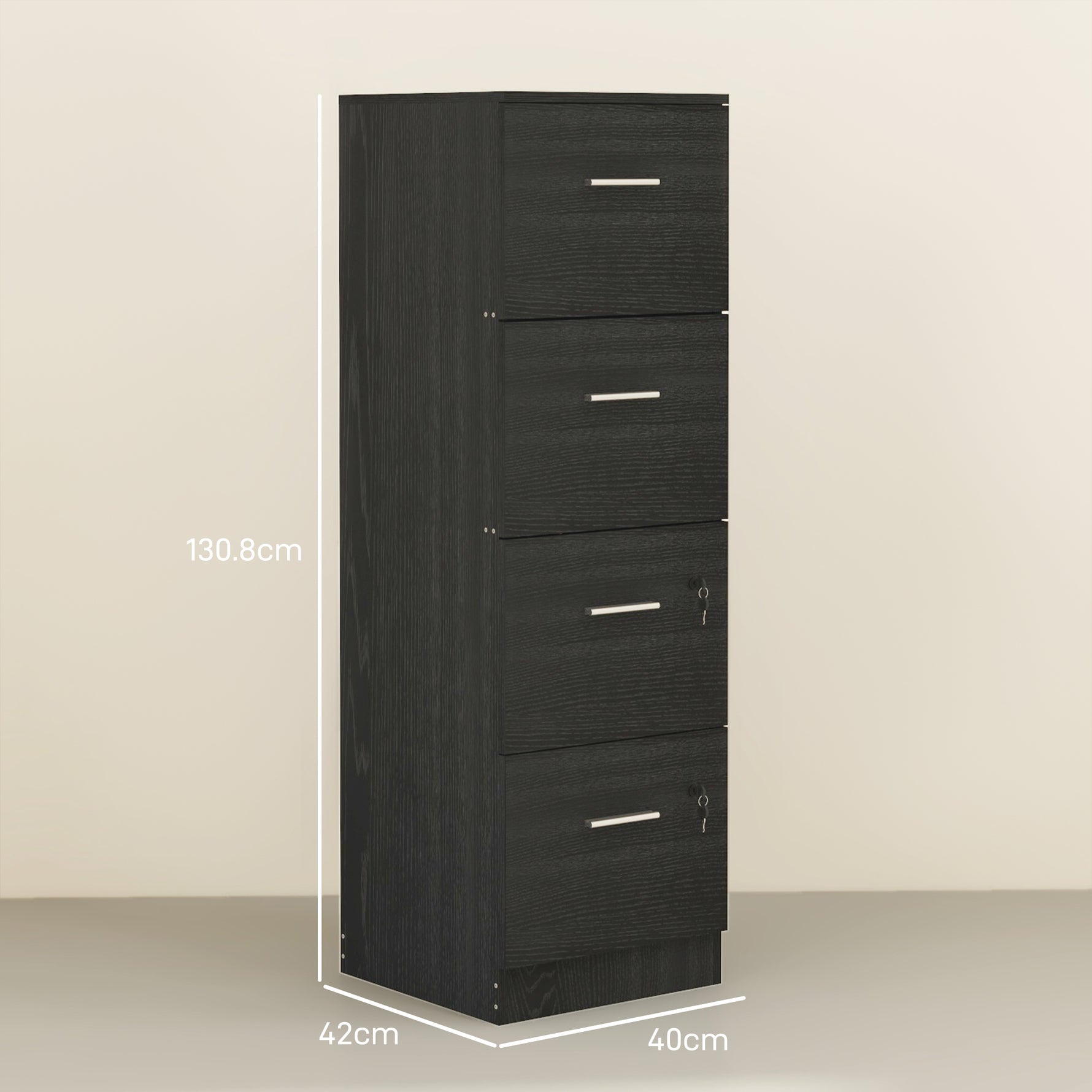 HOMCOM 4 Drawer File Cabinet Locking Filing Cabinet, Black Wood Effect - Filing Cabinet from HOMCOM