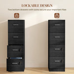 HOMCOM 4 Drawer File Cabinet Locking Filing Cabinet, Black Wood Effect - Filing Cabinet from HOMCOM