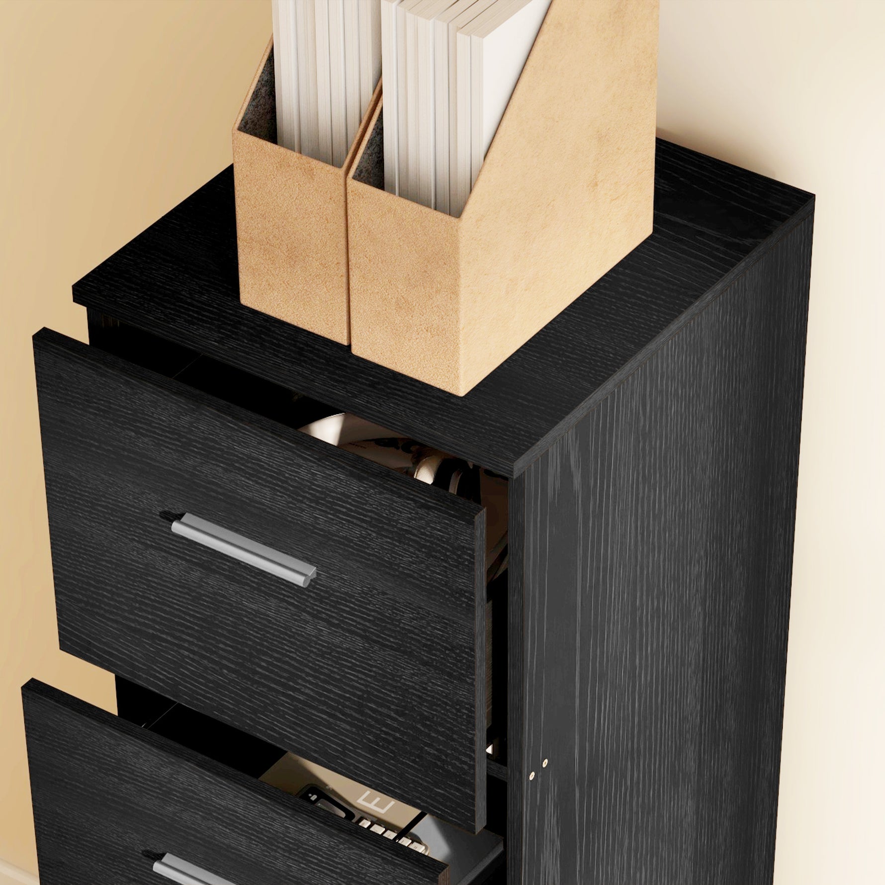 HOMCOM 4 Drawer File Cabinet Locking Filing Cabinet, Black Wood Effect - Filing Cabinet from HOMCOM