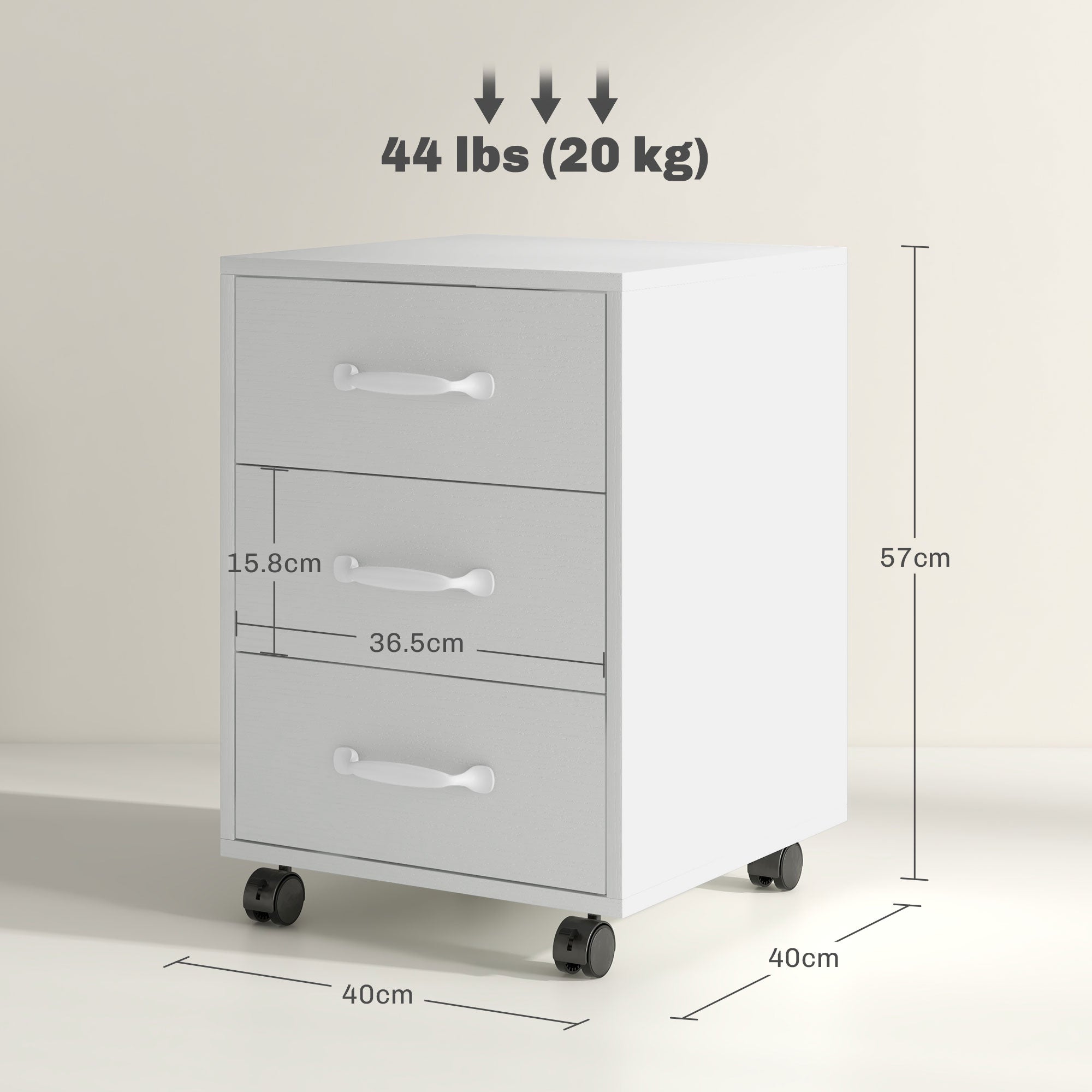 HOMCOM File Cabinet with 3 Drawers, Under Desk Mobile Filing Cabinet - Filing Cabinet from HOMCOM