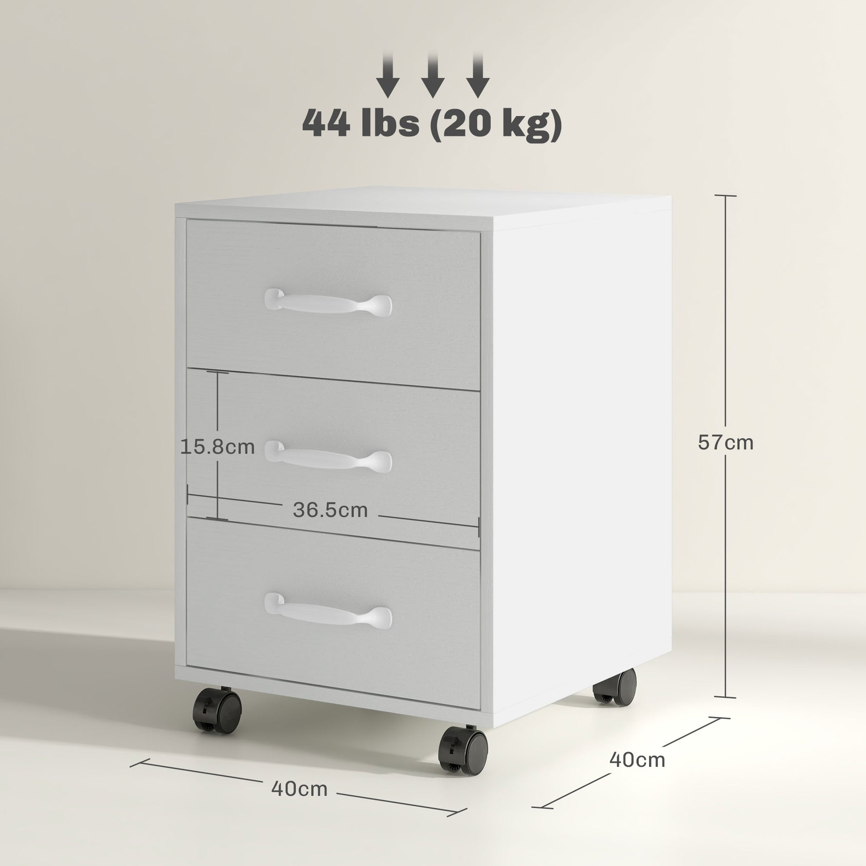 HOMCOM File Cabinet with 3 Drawers, Under Desk Mobile Filing Cabinet - Filing Cabinet from HOMCOM