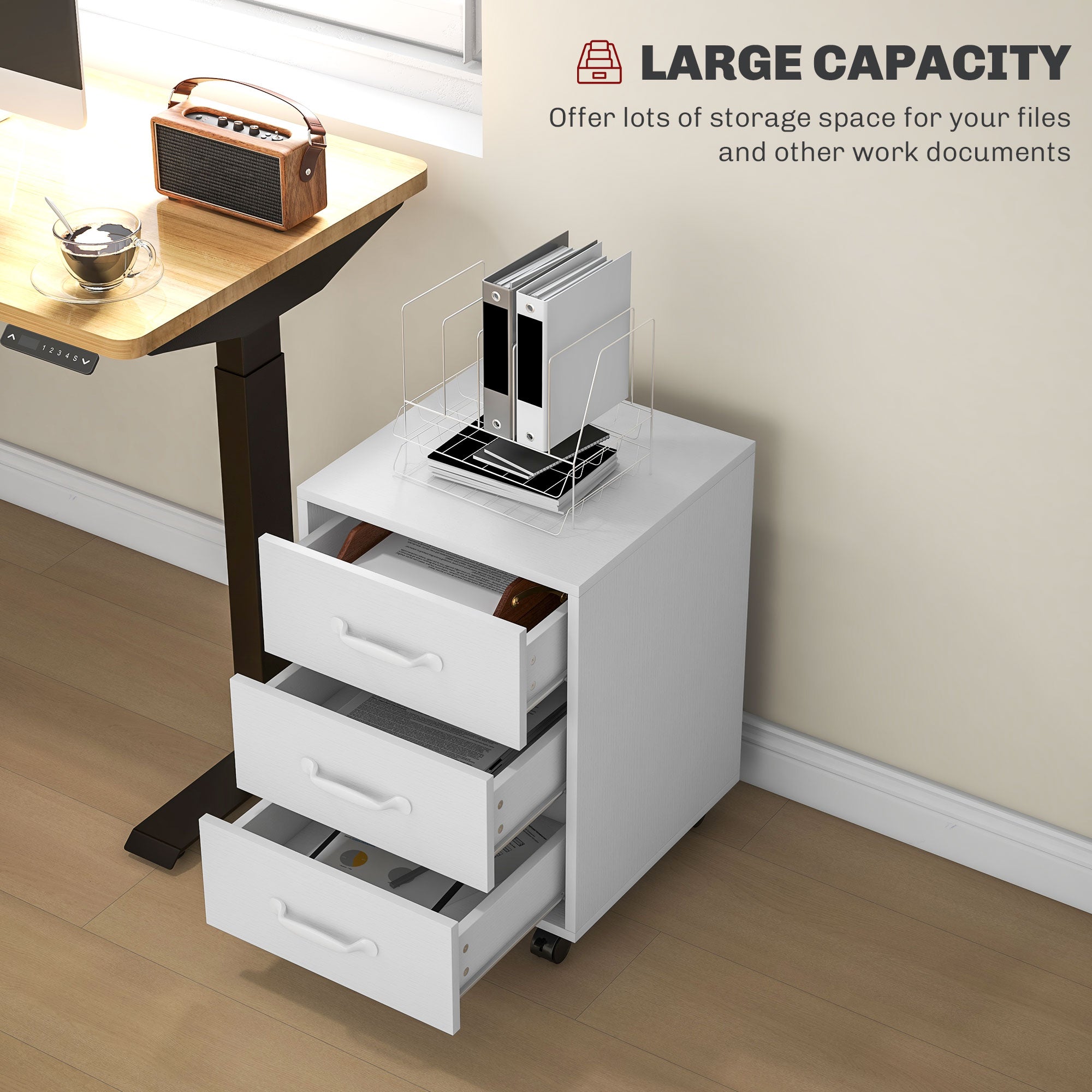 HOMCOM File Cabinet with 3 Drawers, Under Desk Mobile Filing Cabinet - Filing Cabinet from HOMCOM