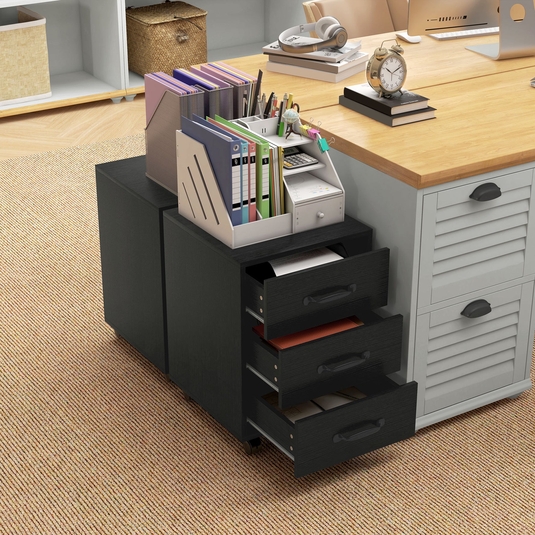 HOMCOM File Cabinet with 3 Drawers, Under Desk Mobile Filing Cabinet - Filing Cabinet from HOMCOM