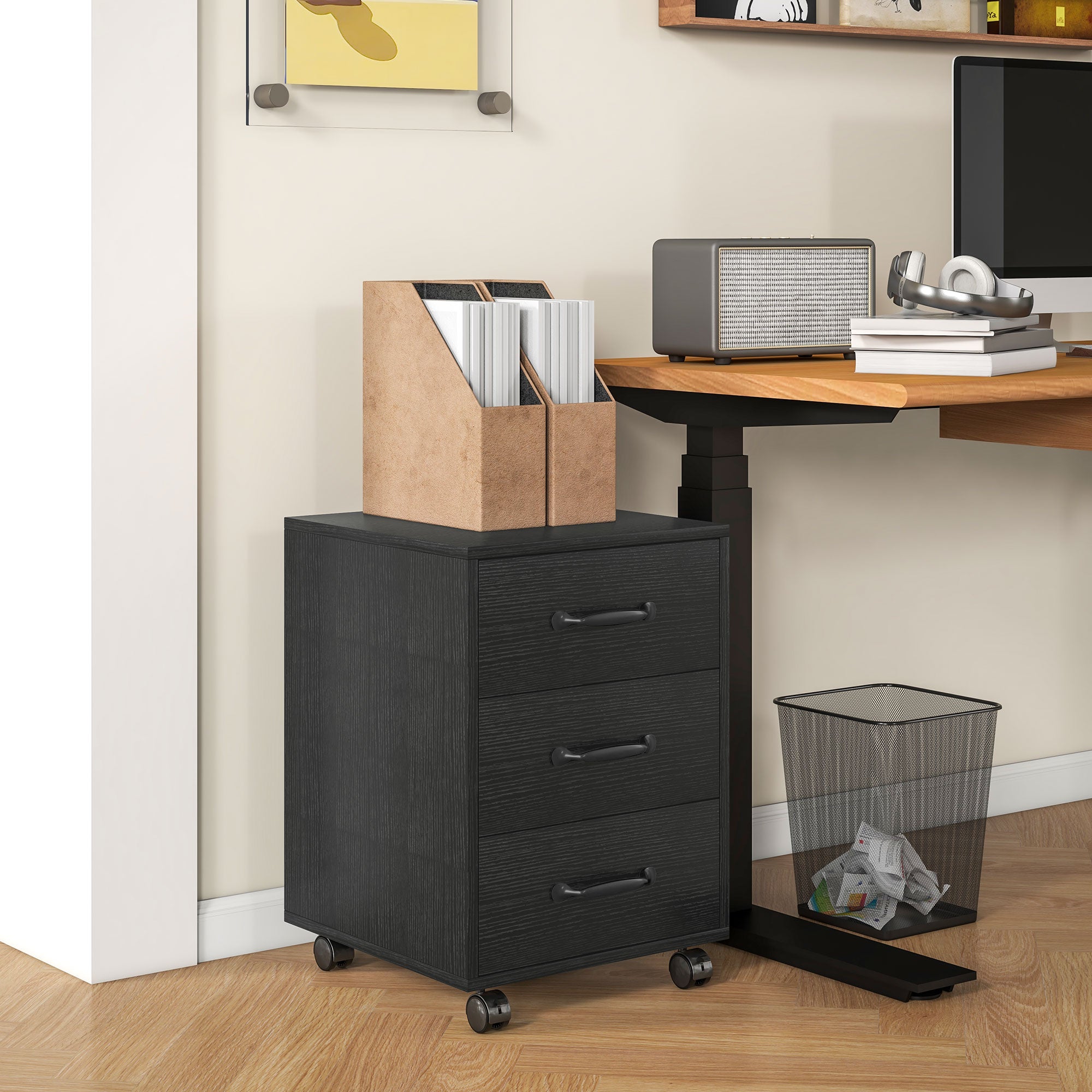 HOMCOM File Cabinet with 3 Drawers, Under Desk Mobile Filing Cabinet - Filing Cabinet from HOMCOM