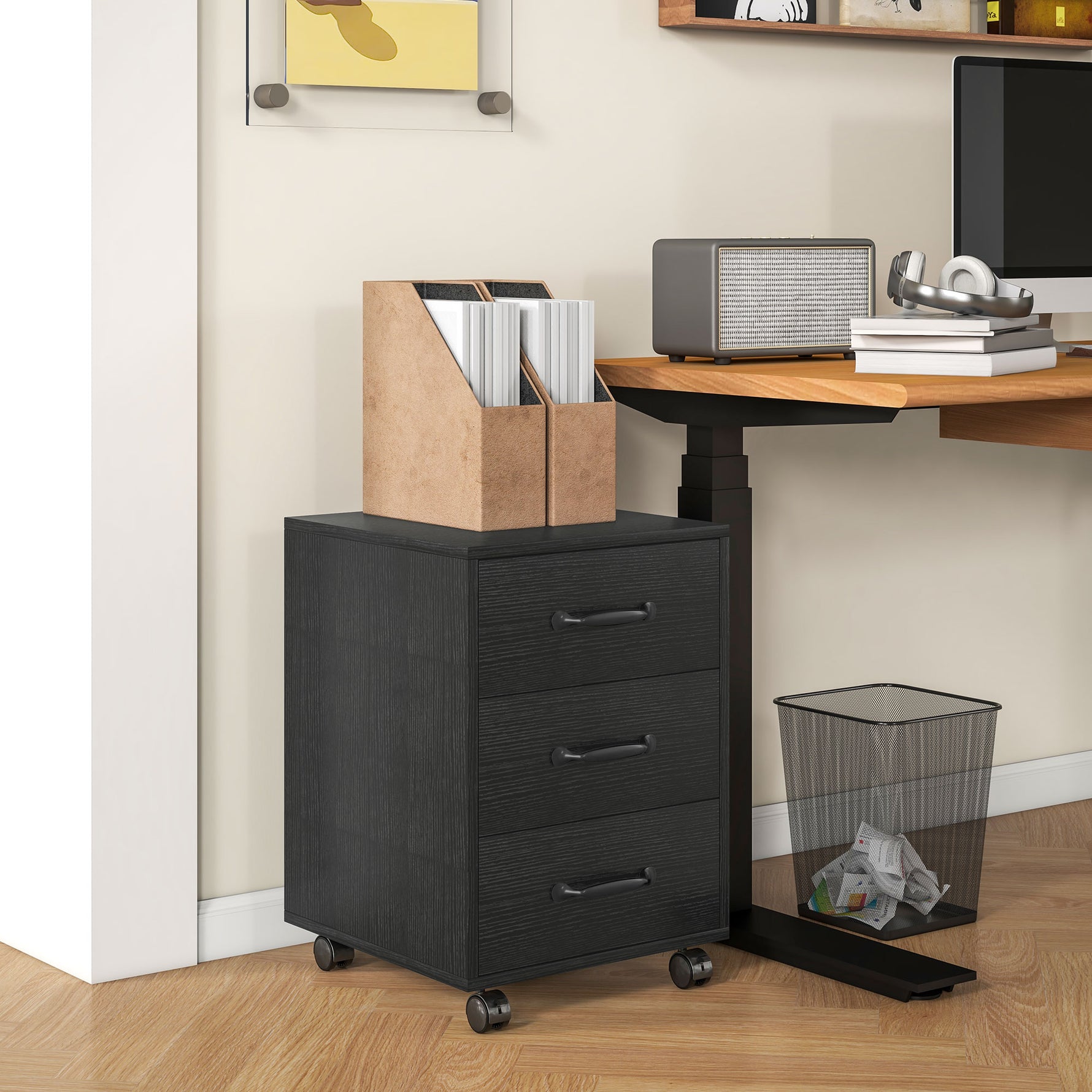HOMCOM File Cabinet with 3 Drawers, Under Desk Mobile Filing Cabinet - Filing Cabinet from HOMCOM