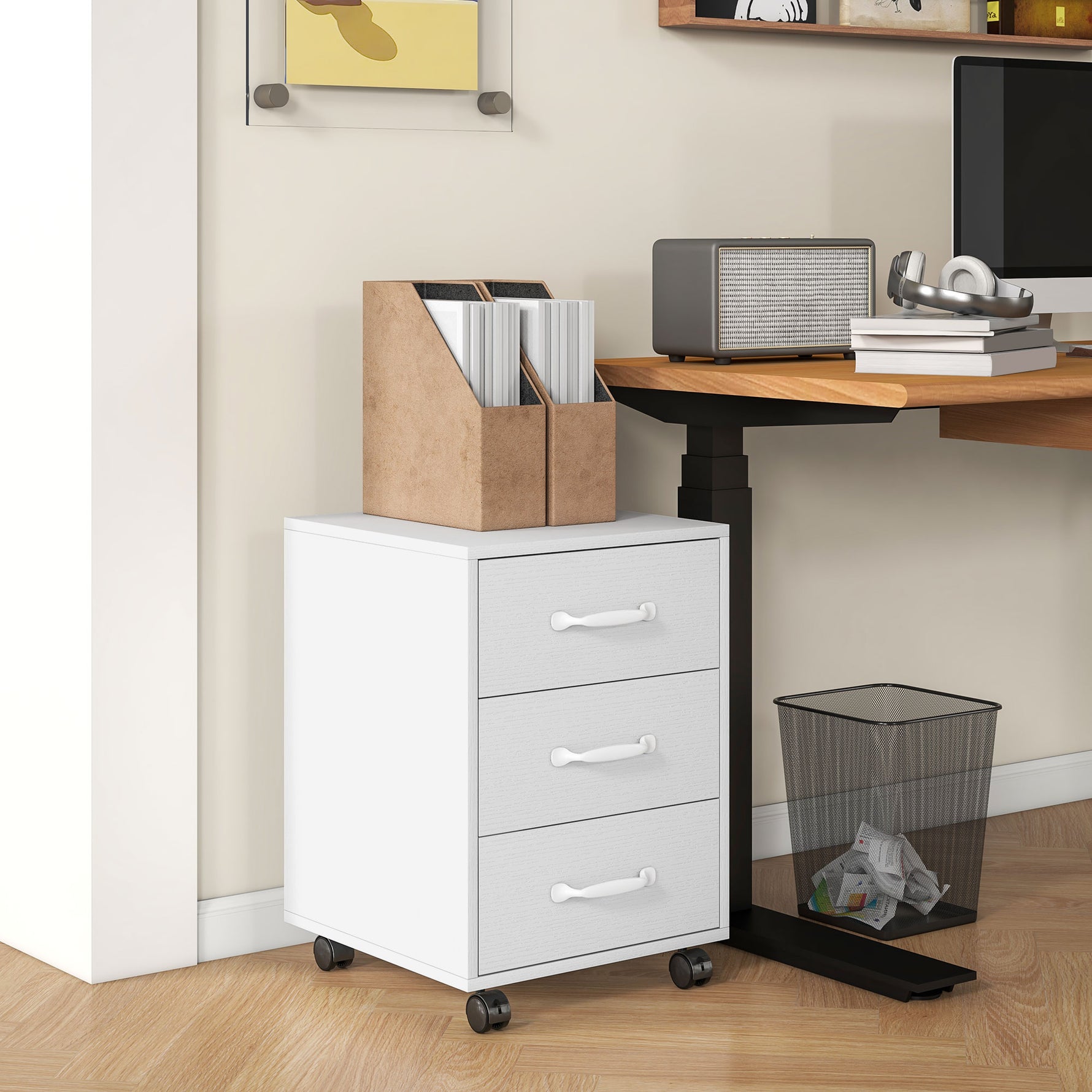 HOMCOM File Cabinet with 3 Drawers, Under Desk Mobile Filing Cabinet - Filing Cabinet from HOMCOM