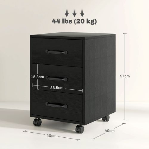 HOMCOM File Cabinet with 3 Drawers, Under Desk Mobile Filing Cabinet - Filing Cabinet from HOMCOM