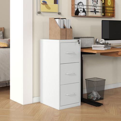 HOMCOM 3 Drawer Filing Cabinet Steel File Cabinet for A4 Letter Size White - Filing Cabinet from HOMCOM