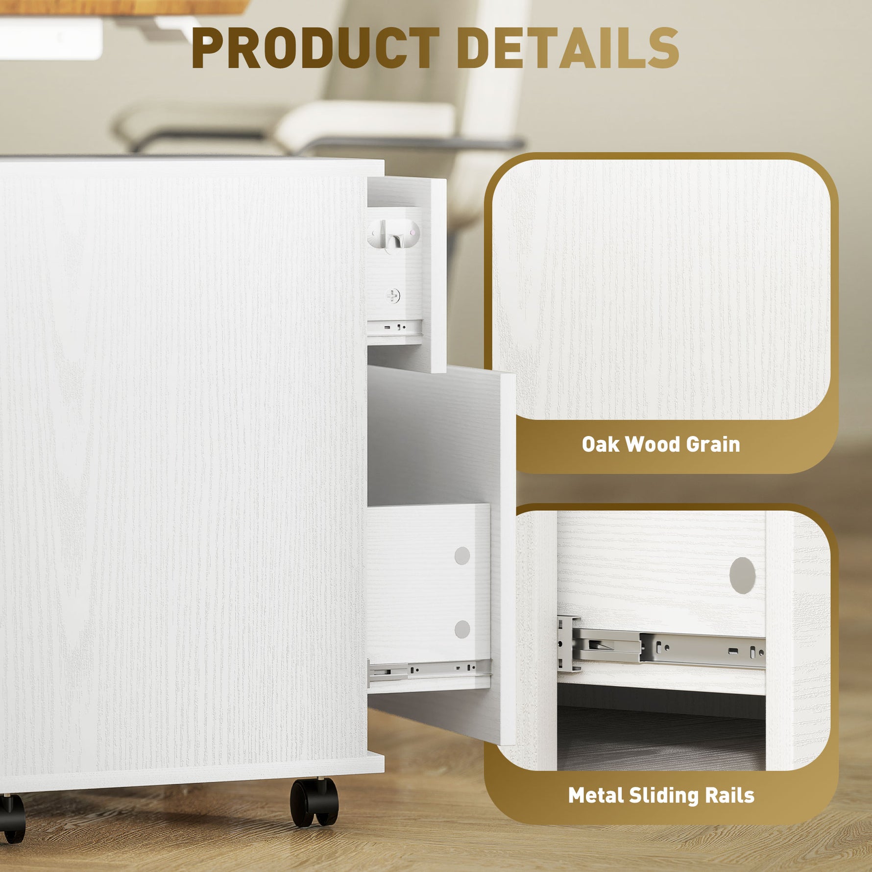 HOMCOM Pedestal Office Mobile Filing Cabinet 2 Drawer White - Filing Cabinet from HOMCOM