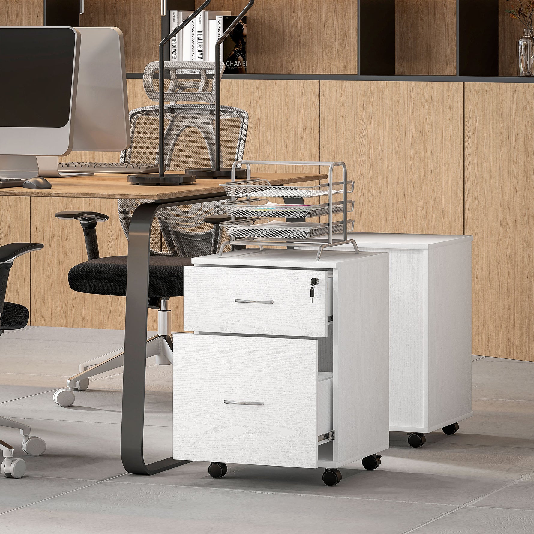 HOMCOM Pedestal Office Mobile Filing Cabinet 2 Drawer White - Filing Cabinet from HOMCOM