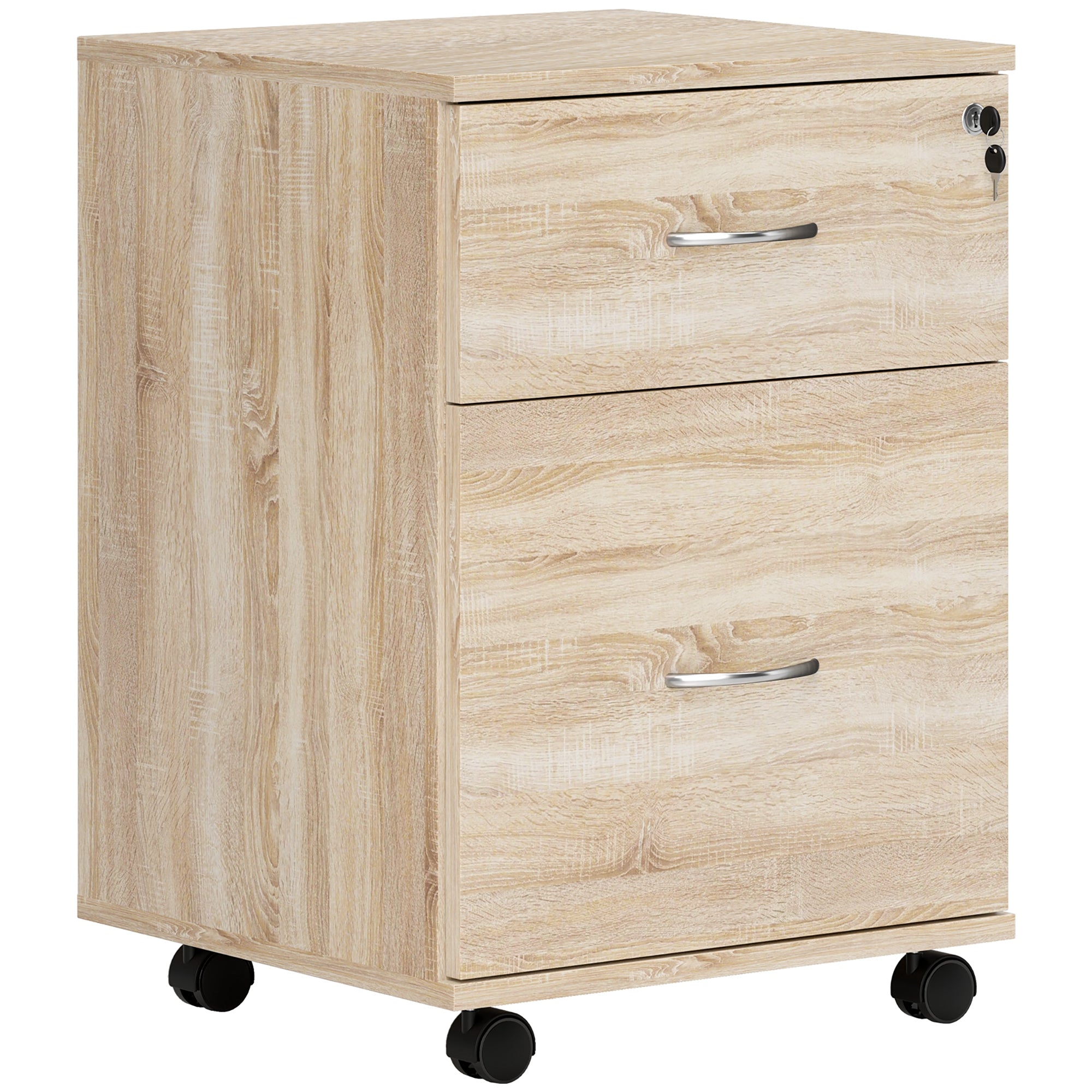 HOMCOM Pedestal Office Mobile Filing Cabinet 2 Drawer Wooden Storage Oak - Filing Cabinet from HOMCOM