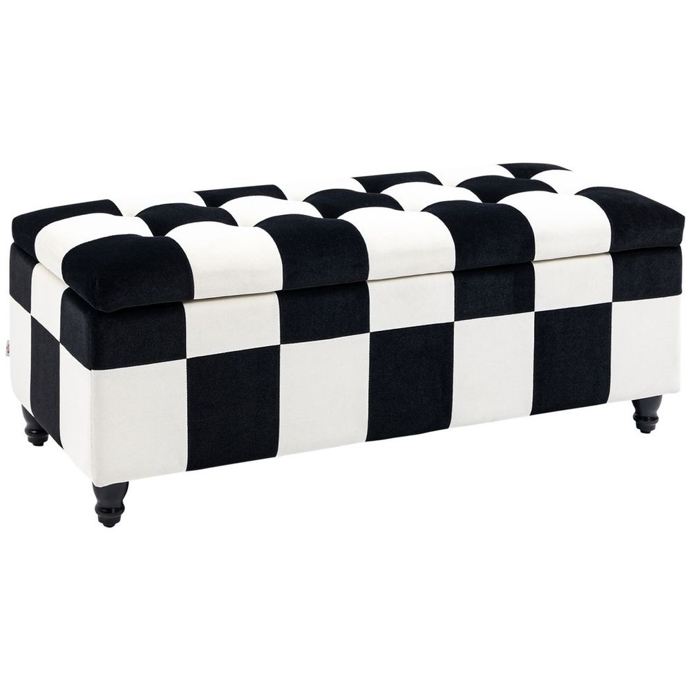 114 x 47 x 47cm Velvet Storage Ottoman, HomcomButton-tufted Footstool Box - Footstool from HOMCOM