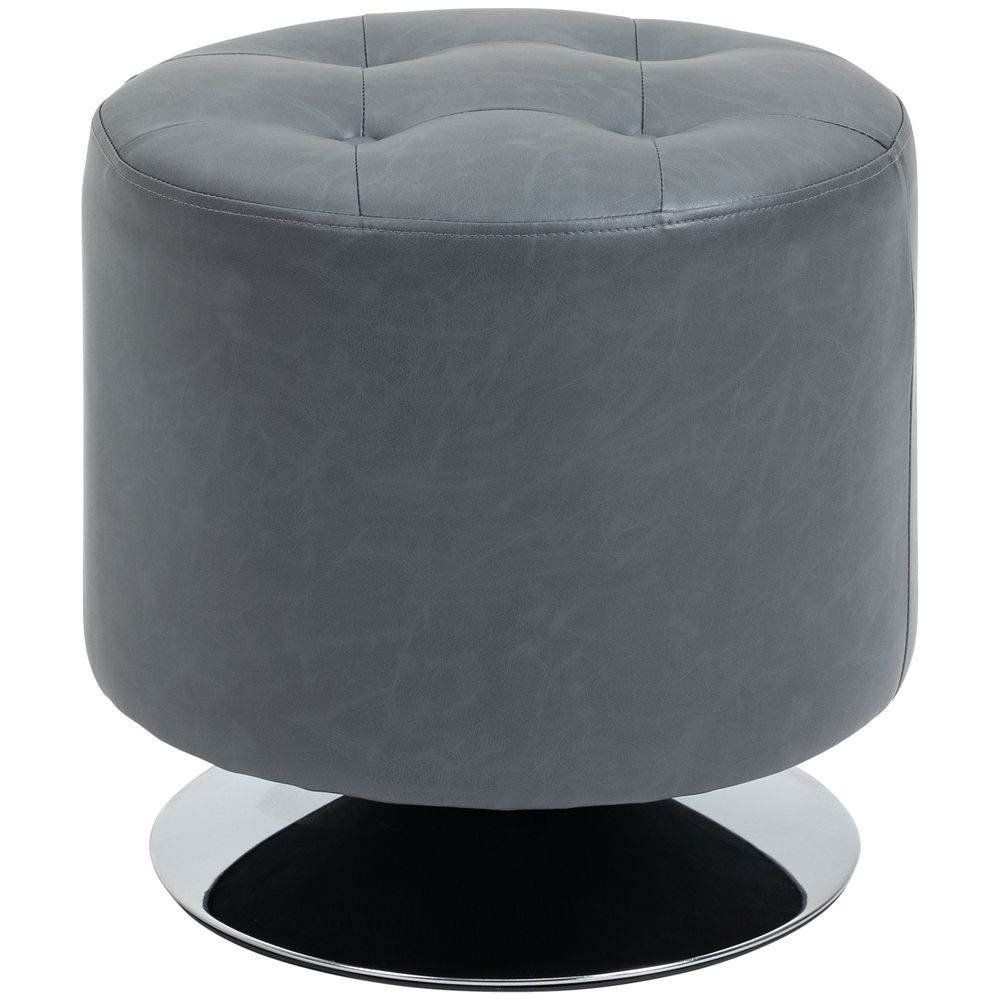 360 Swivel Foot Stool PU Ottoman w/ Thick Padding & Steel Base, Grey - Footstool from HOMCOM