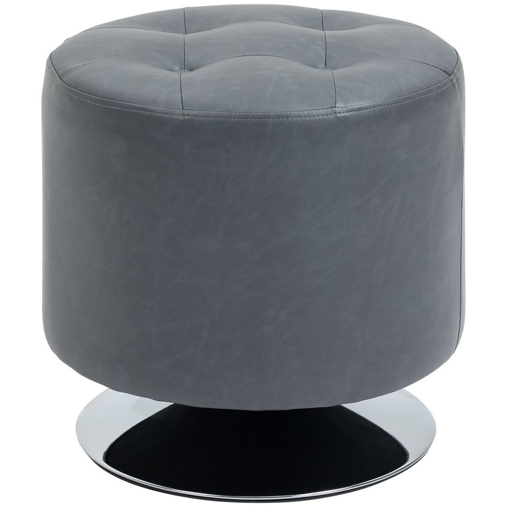 360 Swivel Foot Stool PU Ottoman w/ Thick Padding & Steel Base, Grey - Footstool from HOMCOM