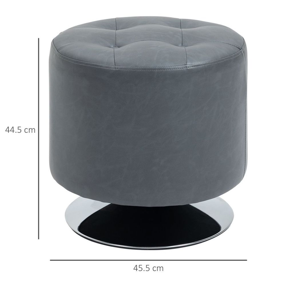 360 Swivel Foot Stool PU Ottoman w/ Thick Padding & Steel Base, Grey - Footstool from HOMCOM