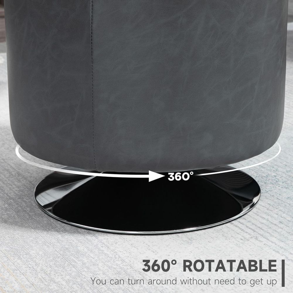360 Swivel Foot Stool PU Ottoman w/ Thick Padding & Steel Base, Grey - Footstool from HOMCOM
