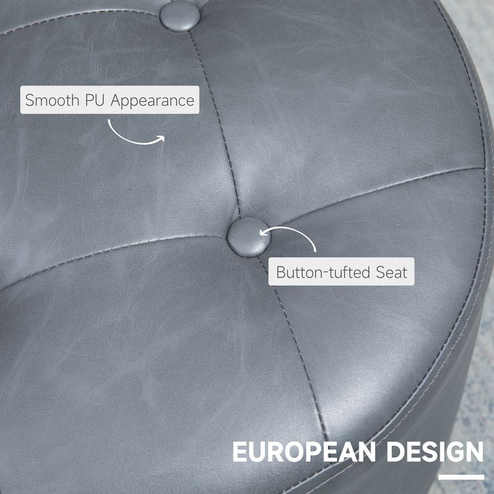 360 Swivel Foot Stool PU Ottoman w/ Thick Padding & Steel Base, Grey - Footstool from HOMCOM