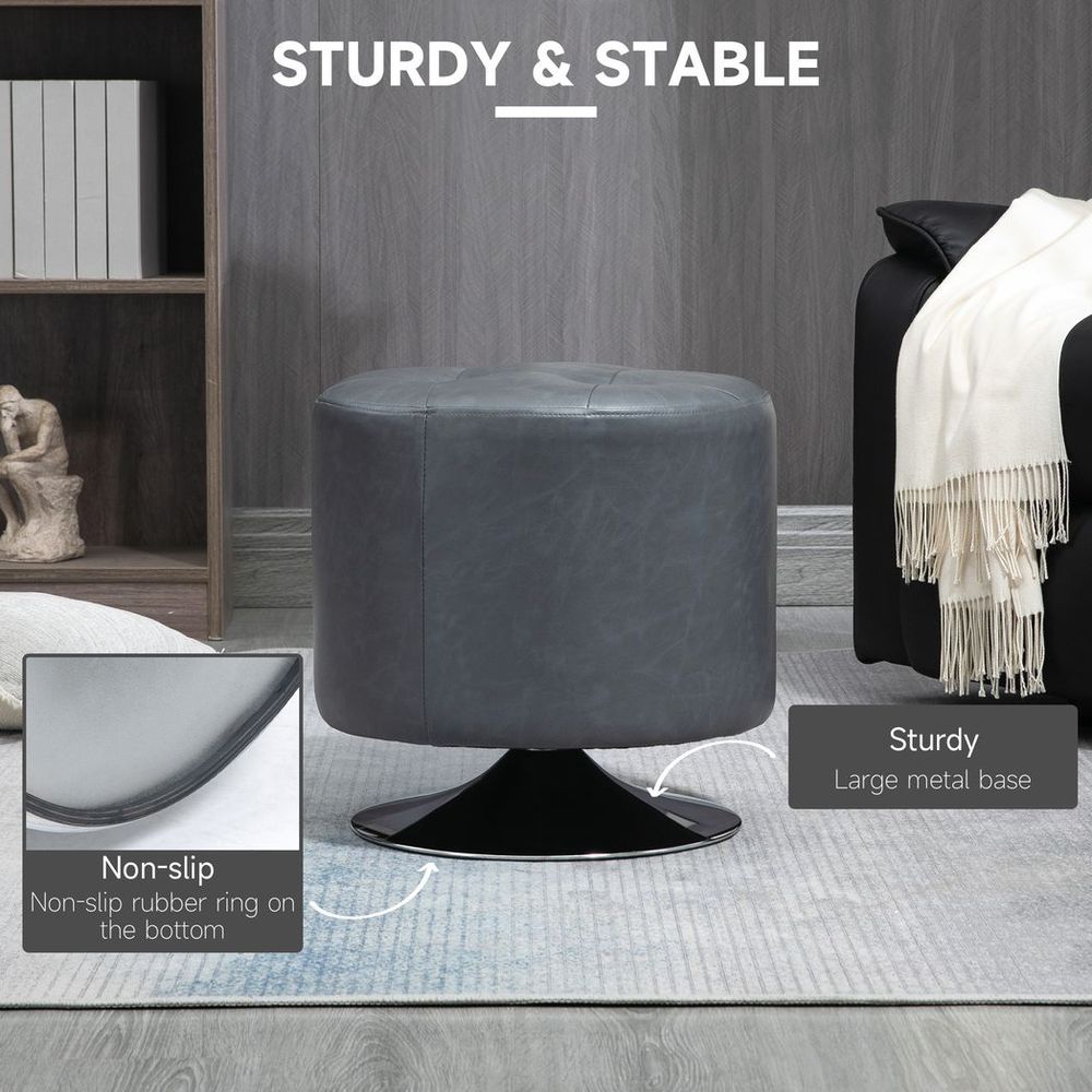 360 Swivel Foot Stool PU Ottoman w/ Thick Padding & Steel Base, Grey - Footstool from HOMCOM