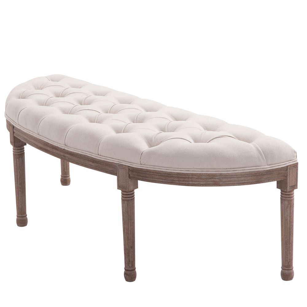 Half-Circle End Bench Ottoman Footstool Button Tufting Padded Seat Cream - Footstool from HOMCOM