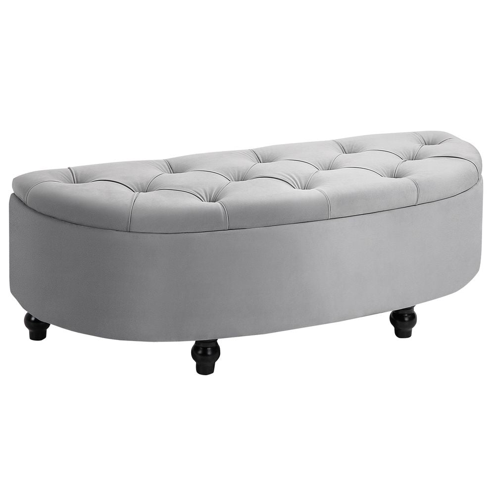 Semi-Circle Storage Ottoman Bench Tufted Upholstered Accent Footrest - Footstool from HOMCOM