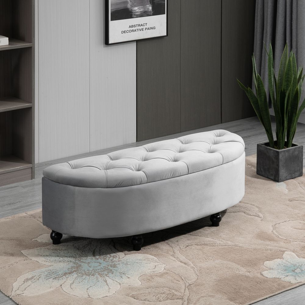 Semi-Circle Storage Ottoman Bench Tufted Upholstered Accent Footrest - Footstool from HOMCOM