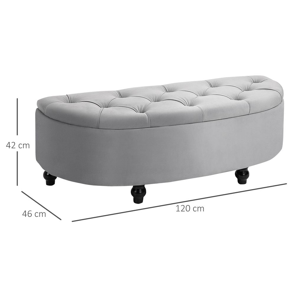 Semi-Circle Storage Ottoman Bench Tufted Upholstered Accent Footrest - Footstool from HOMCOM