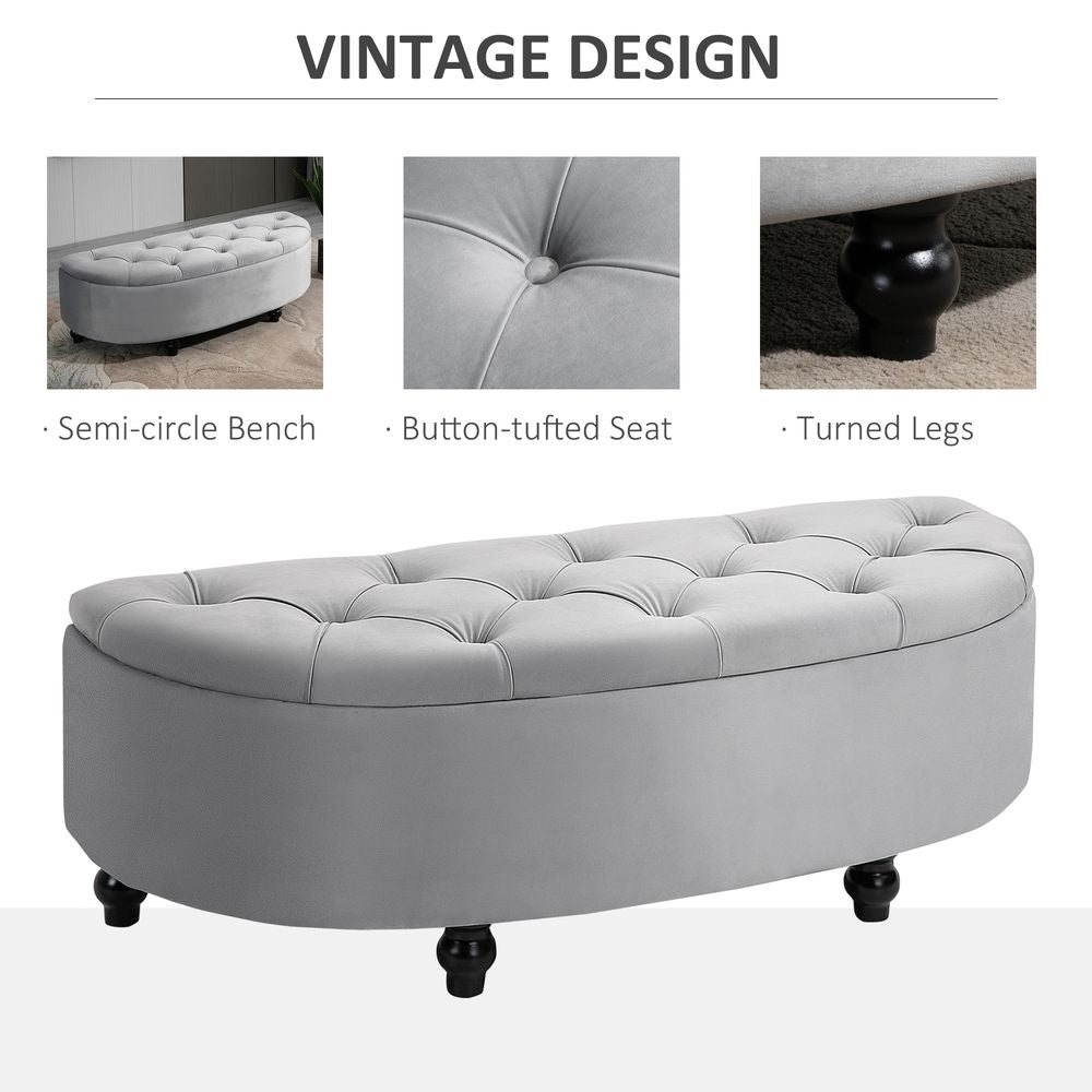 Semi-Circle Storage Ottoman Bench Tufted Upholstered Accent Footrest - Footstool from HOMCOM