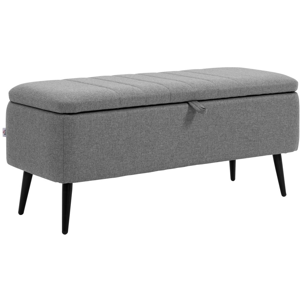 Storage Ottoman Bench, Linen Fabric Footstool with Steel Legs Grey - Footstool from HOMCOM