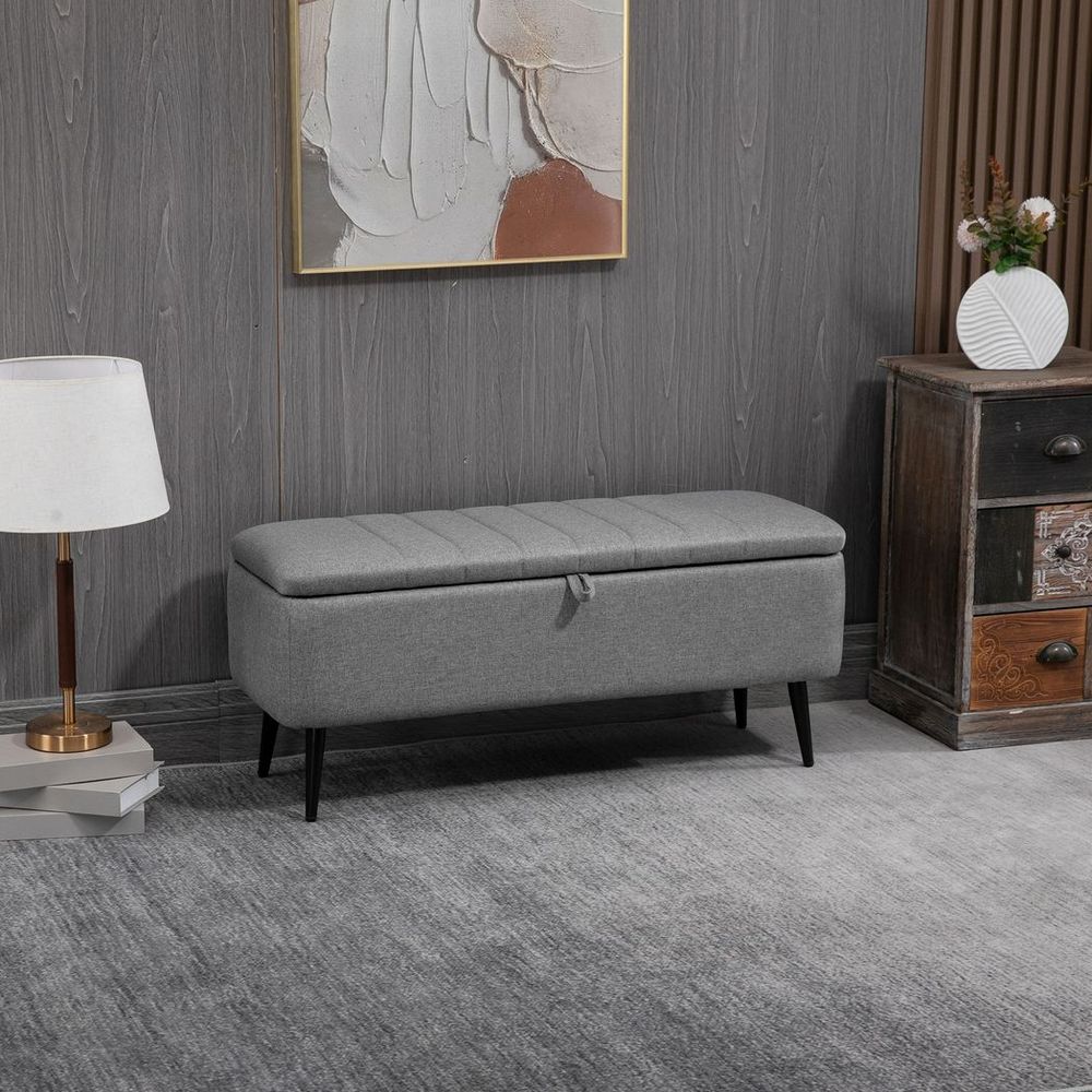 Storage Ottoman Bench, Linen Fabric Footstool with Steel Legs Grey - Footstool from HOMCOM