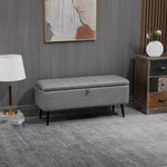 Storage Ottoman Bench, Linen Fabric Footstool with Steel Legs Grey - Footstool from HOMCOM
