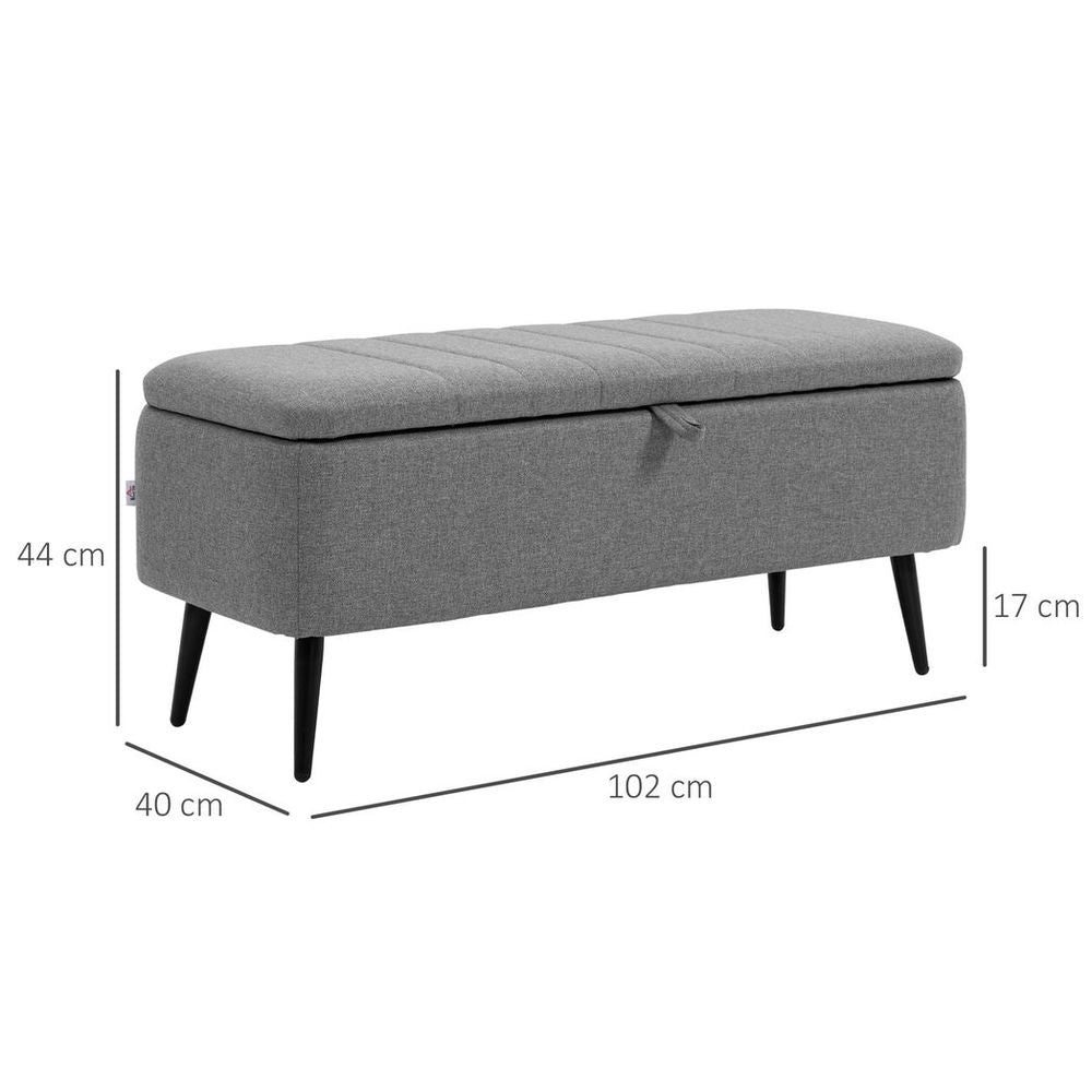 Storage Ottoman Bench, Linen Fabric Footstool with Steel Legs Grey - Footstool from HOMCOM