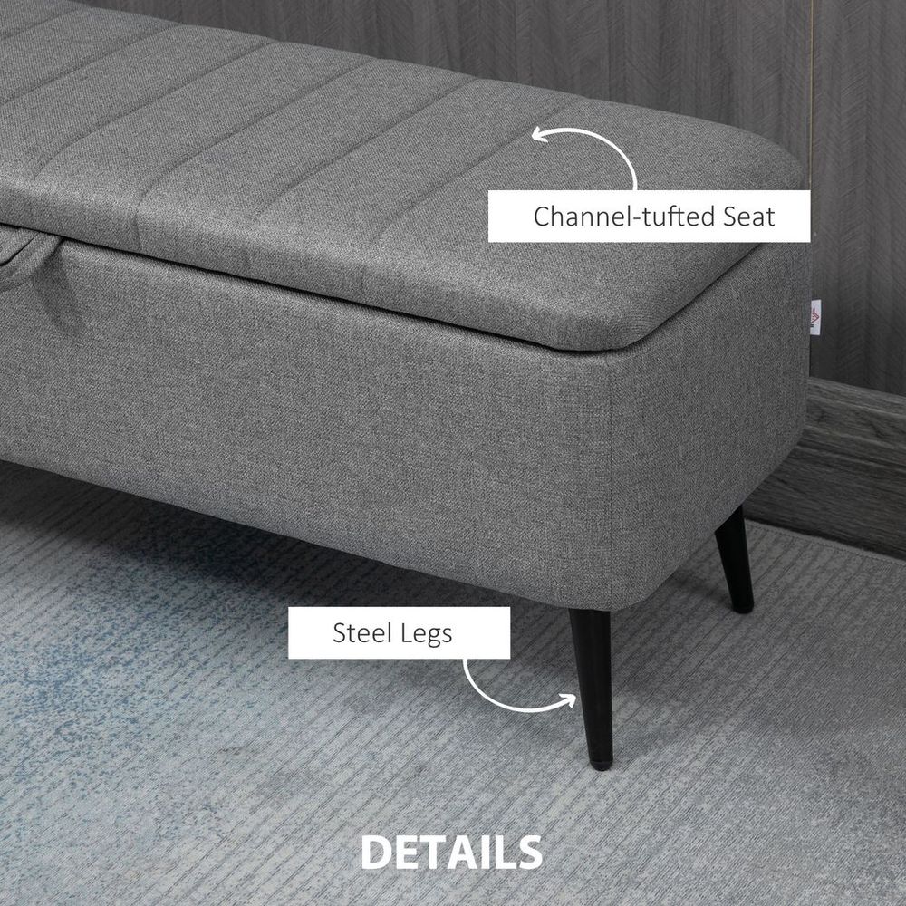 Storage Ottoman Bench, Linen Fabric Footstool with Steel Legs Grey - Footstool from HOMCOM