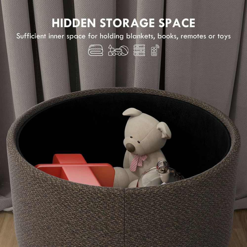 Storage Ottoman, Round Stool Chair with Cushioned Top, Hidden Space - Footstool from HOMCOM