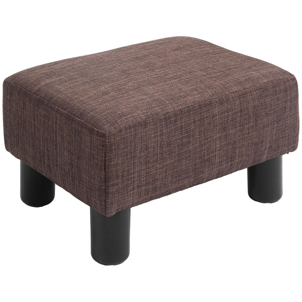 Chic Linen Fabric Footstool Ottoman Cube with 4 Plastic Legs Brown - Footstool from HOMCOM