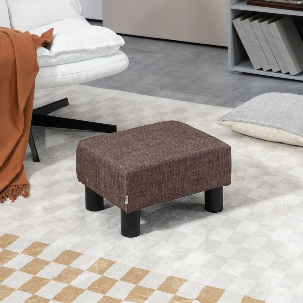 Chic Linen Fabric Footstool Ottoman Cube with 4 Plastic Legs Brown - Footstool from HOMCOM
