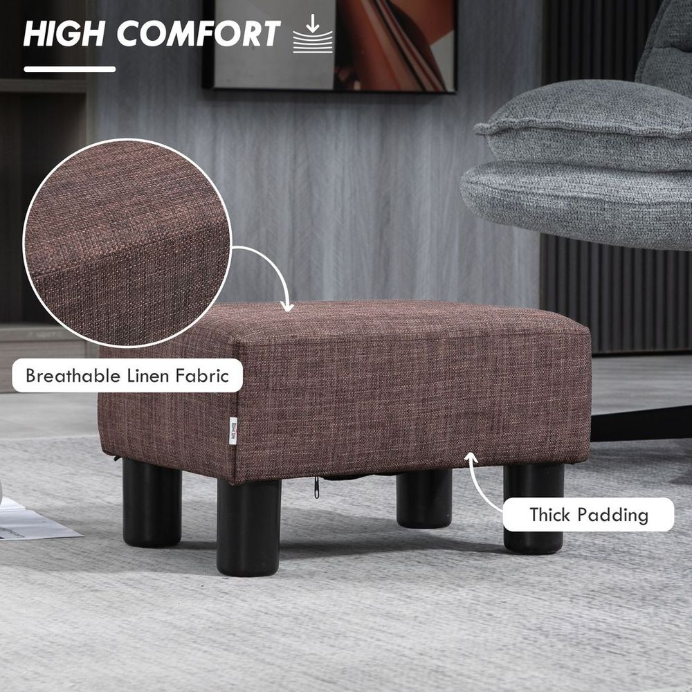 Chic Linen Fabric Footstool Ottoman Cube with 4 Plastic Legs Brown - Footstool from HOMCOM
