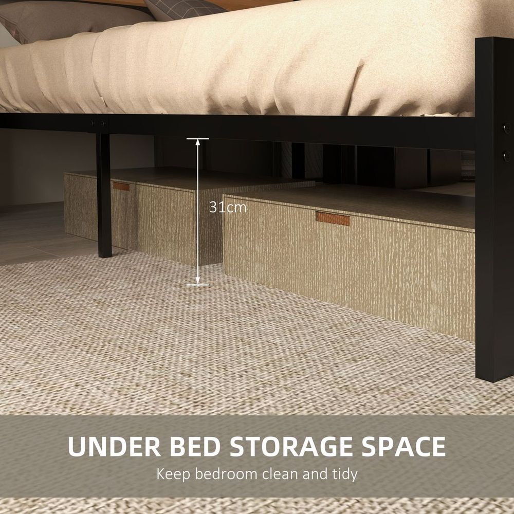 Double Size Bed Frame Steel Bed Base with Headboard 147 x 197cm Brown - King Size from HOMCOM